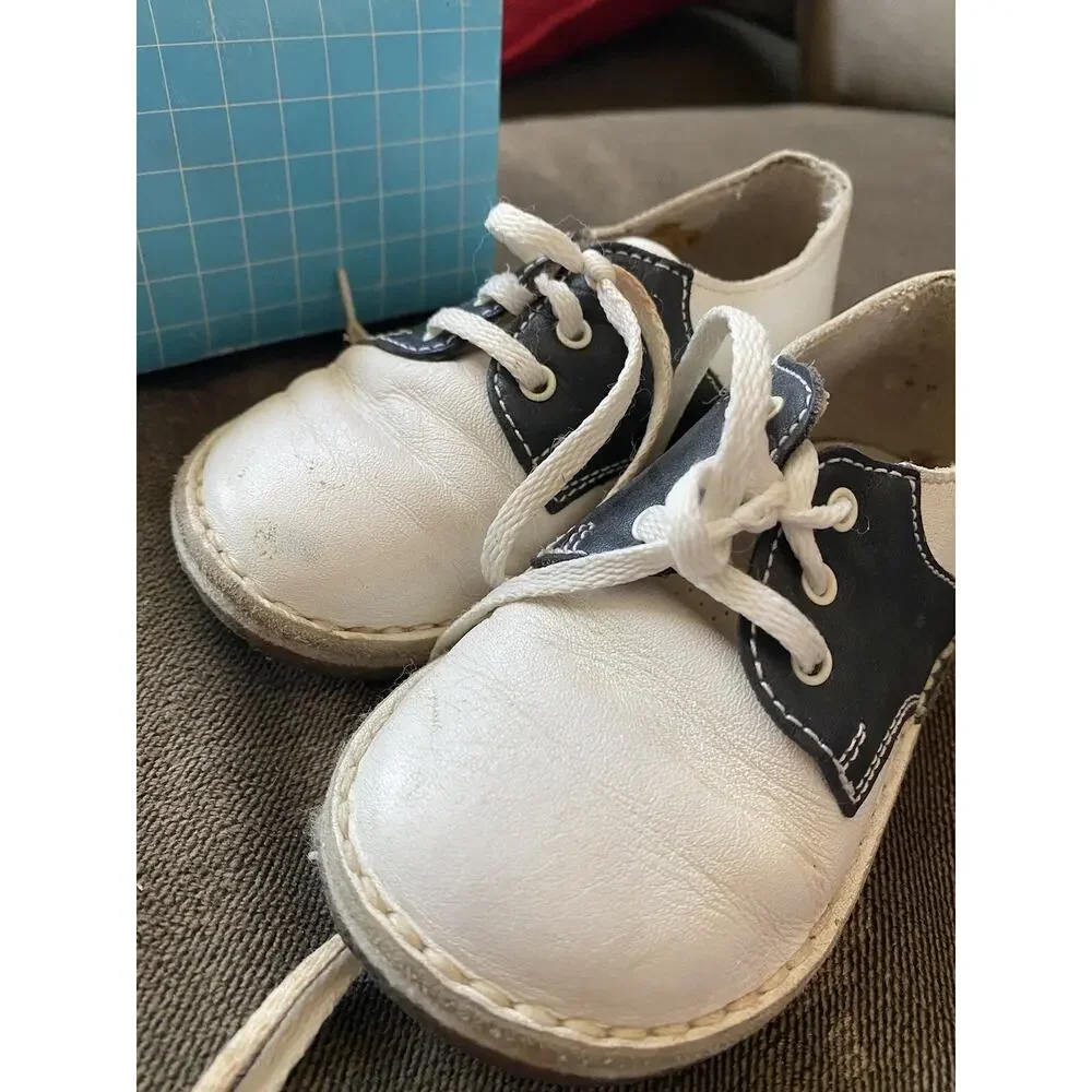 Vtg Babybotte Saddle Shoes Baby Toddler 3 White Black Oxford Leather Box